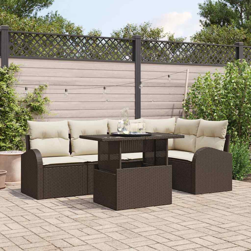 Garten-Sofa-Set mit Kissen mit Speicher 6 pcs Braun Poly Rattan